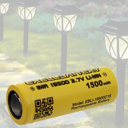 EXELL BATTERY 18500 3.7V Li-Ion 1500mAh Rechargeable Solar Light FLAT TOP Battery EBLI-18500C15_SOLAR